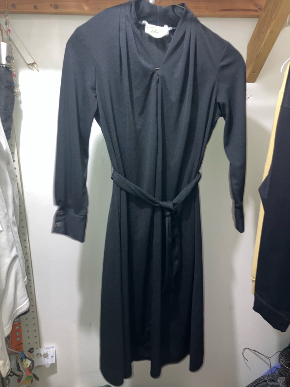 Vintage 50’s-60’s Long Sleeve Belted Black Dress